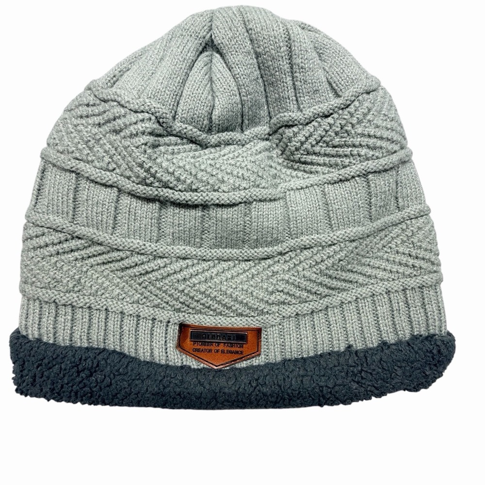 HINDAWI‎ Men's Winter Knit Beanie Hat Gray Sherpa Fleece Lined Skull Cap OSFM